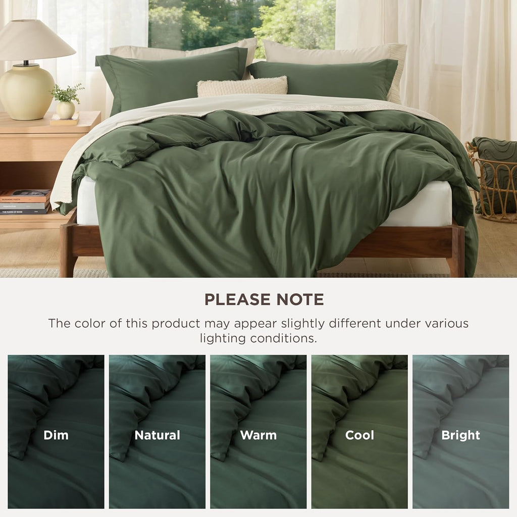 Bedsure Duvet Cover Queen Size, Double Brushed Bedding Set, Olive Green
