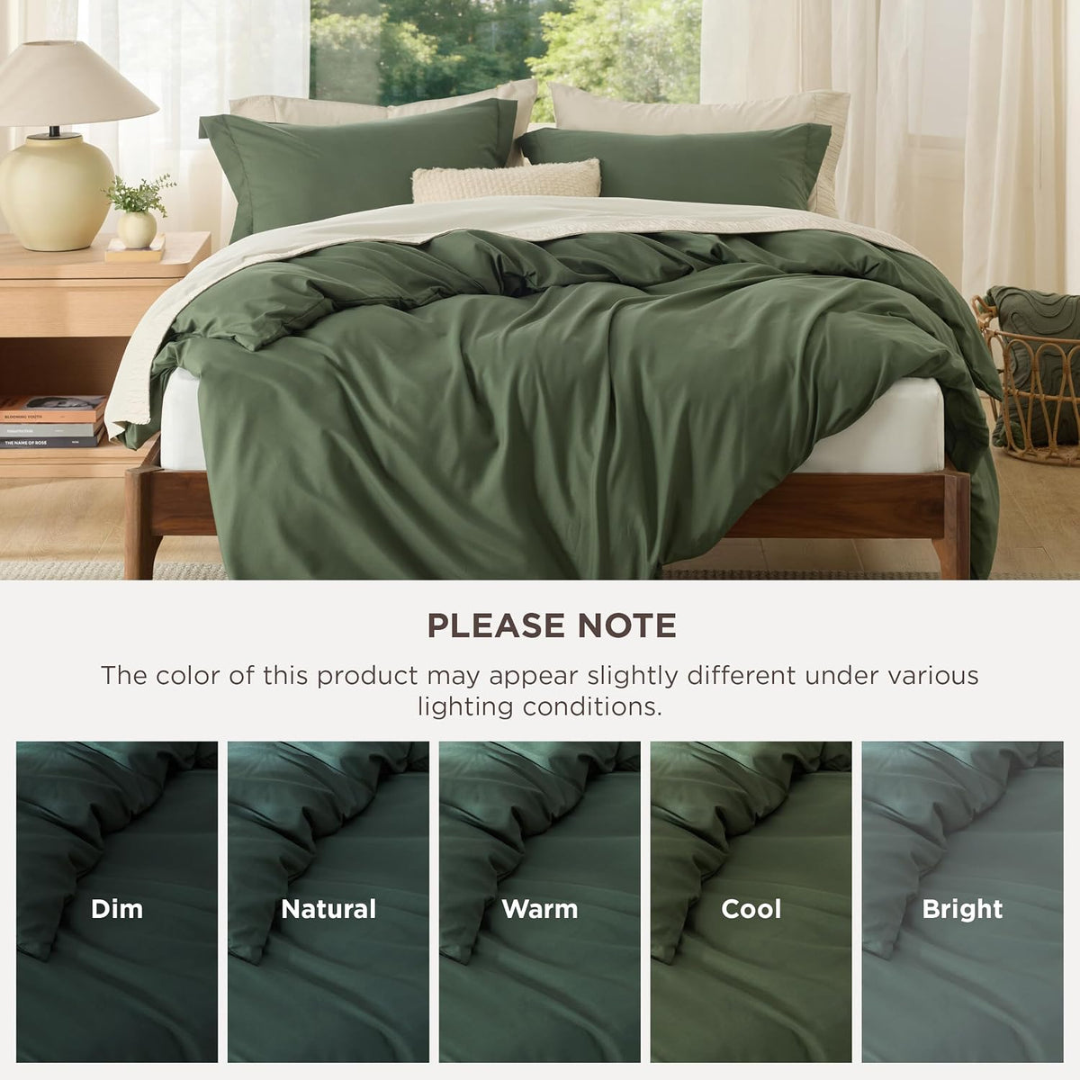 Bedsure Duvet Cover Queen Size, Double Brushed Bedding Set, Olive Green