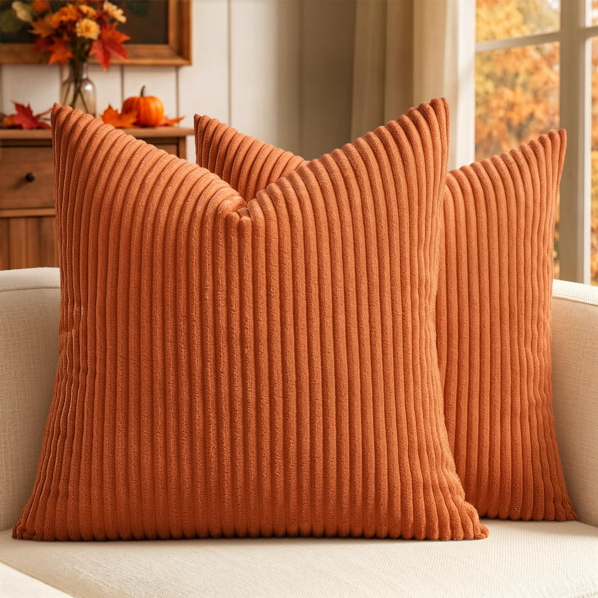 MIULEE Decorative Corduroy Throw Pillow Covers Set of 2 18x18 Dusty Blue