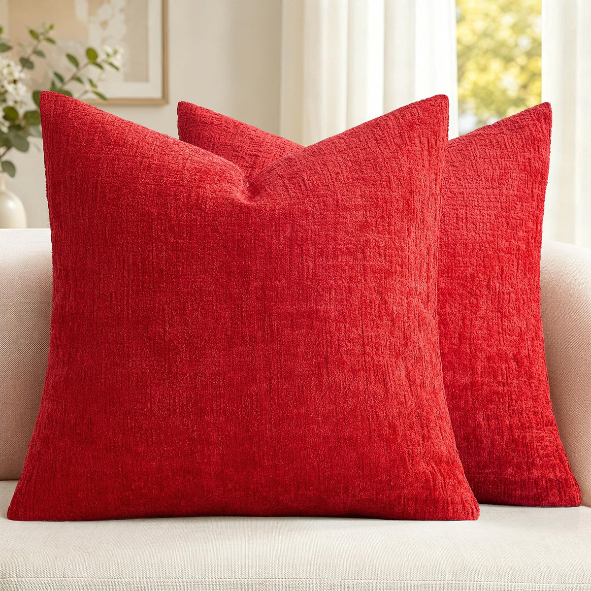 MIULEE Couch Pillow Covers Textured Chenille Home Decor 18x18 Navy Blue