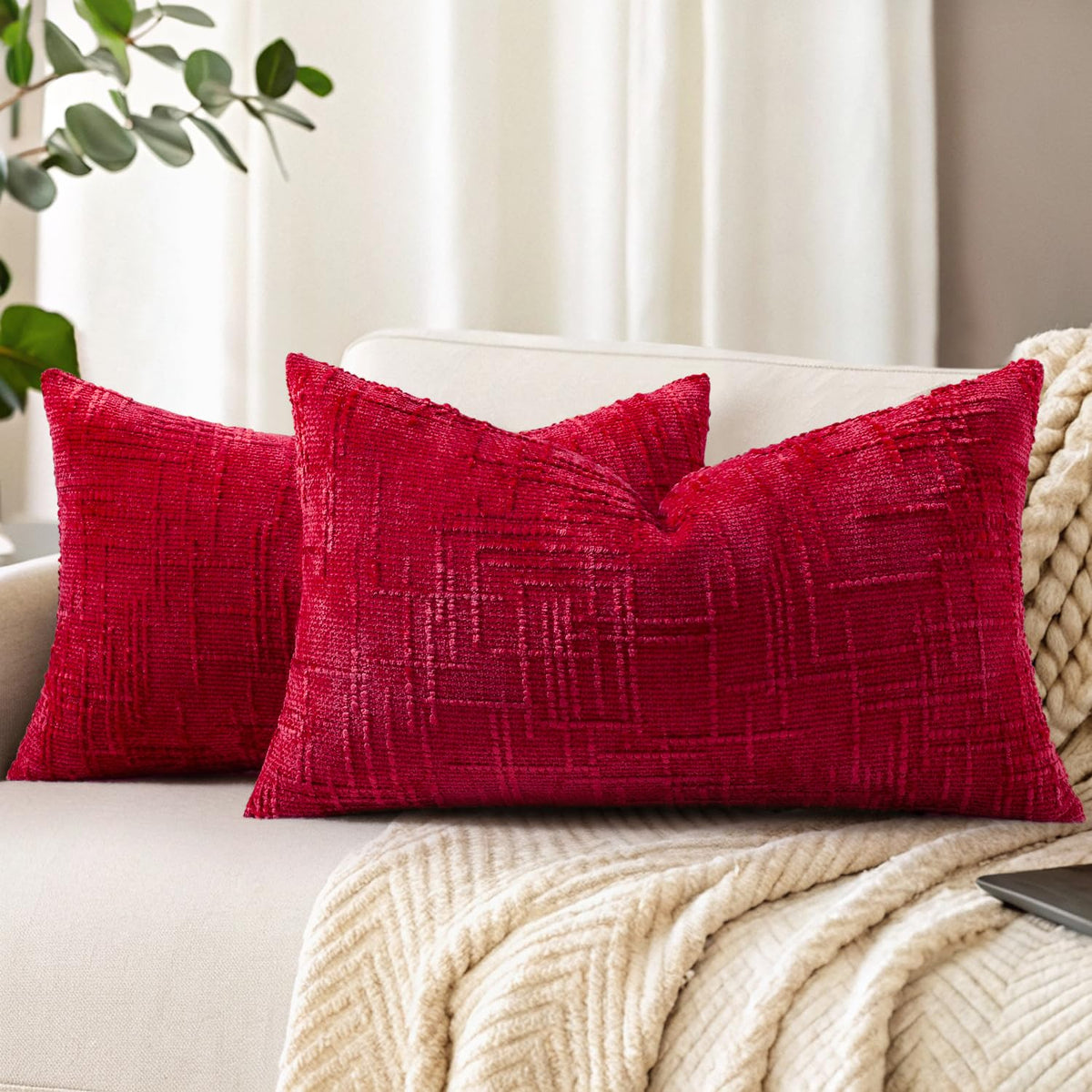 decorUhome Textured Chenille Throw Pillow Covers 18x18 Set of 2 Rust