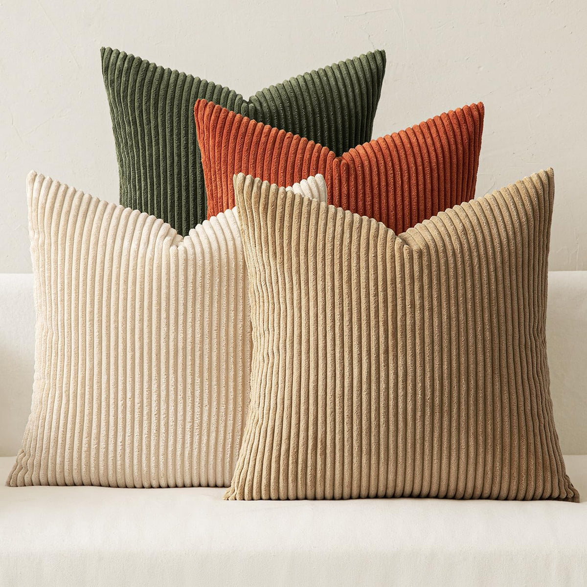 MIULEE Fall Corduroy Decorative Throw Pillow Covers Rust-Olive Green 18x18