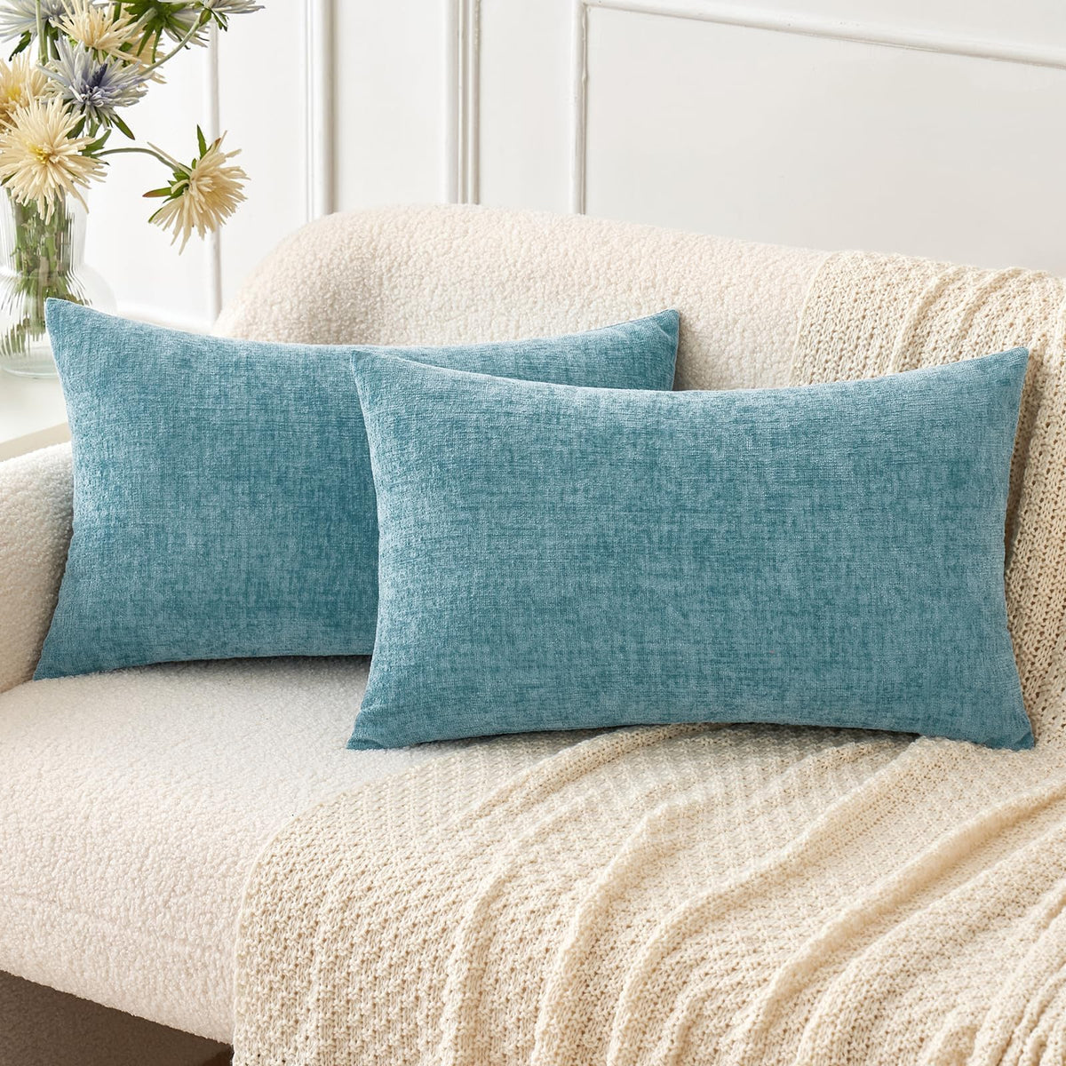 MIULEE Soft Chenille Throw Pillow Covers Sage Green 18x18 Inch Pack of 2