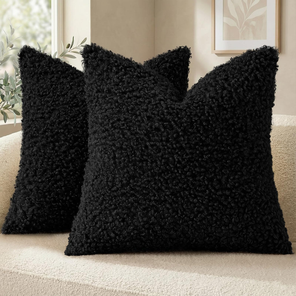 decorUhome Sherpa Throw Pillow Covers 18x18 Set of 2 Neutral Cream