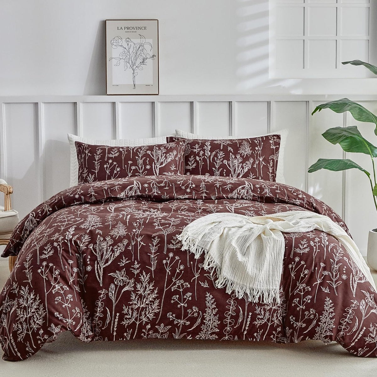 Lekesky Floral Duvet Cover Queen Size 3-Piece, Sage Green