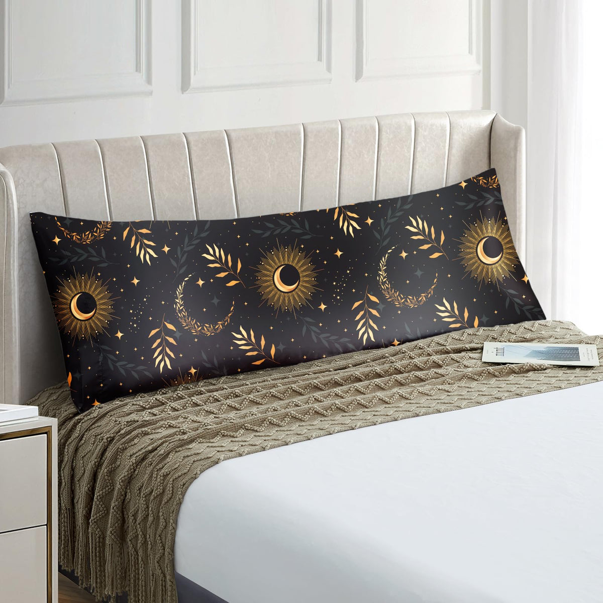 EXQ Home Satin Pillowcase for Hair and Skin Queen - Printed Black Sun