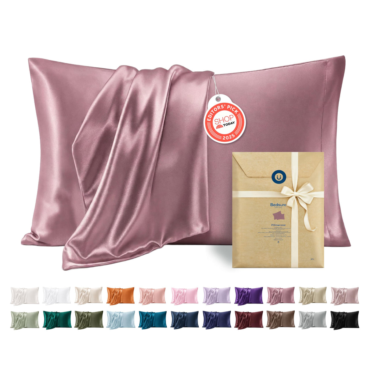 Bedsure Satin Pillowcases Queen Set of 2, Silky Pillow Cases, Dark Grey