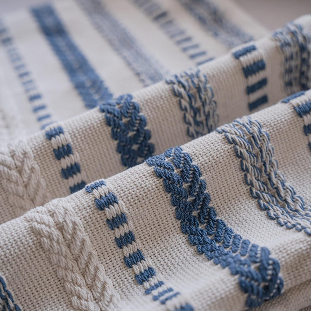Cethom Blue and Beign Boho Throw Pillow Covers 18x18 Inch Set of 2, Stripe Textured Decorative Couch Pillow Cases for Bed, Sofa, Living Room, Bedroom, Farmhouse Home Accent Cushion Covers