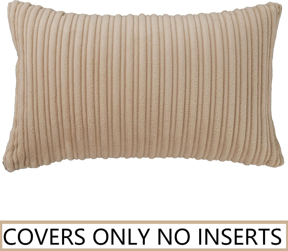 UGASA Velvet 12x20 Inch Lumbar Soft Throw Pillow Cover Boho Farmhouse Decorative Corduroy Striped Both Sides Solid Rectangular Cushion Case for Couch Bedroom Sofa Home, 1 Piece, Beige