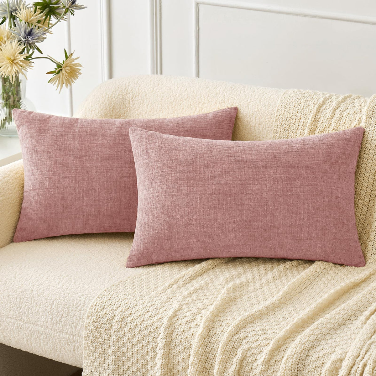 MIULEE Soft Chenille Throw Pillow Covers Sage Green 18x18 Inch Pack of 2