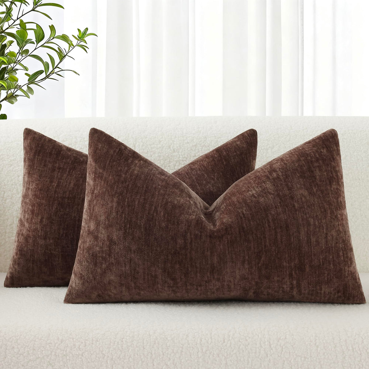 decorUhome Soft Chenille Blush Pink Throw Pillow Covers 18X18 Set of 2