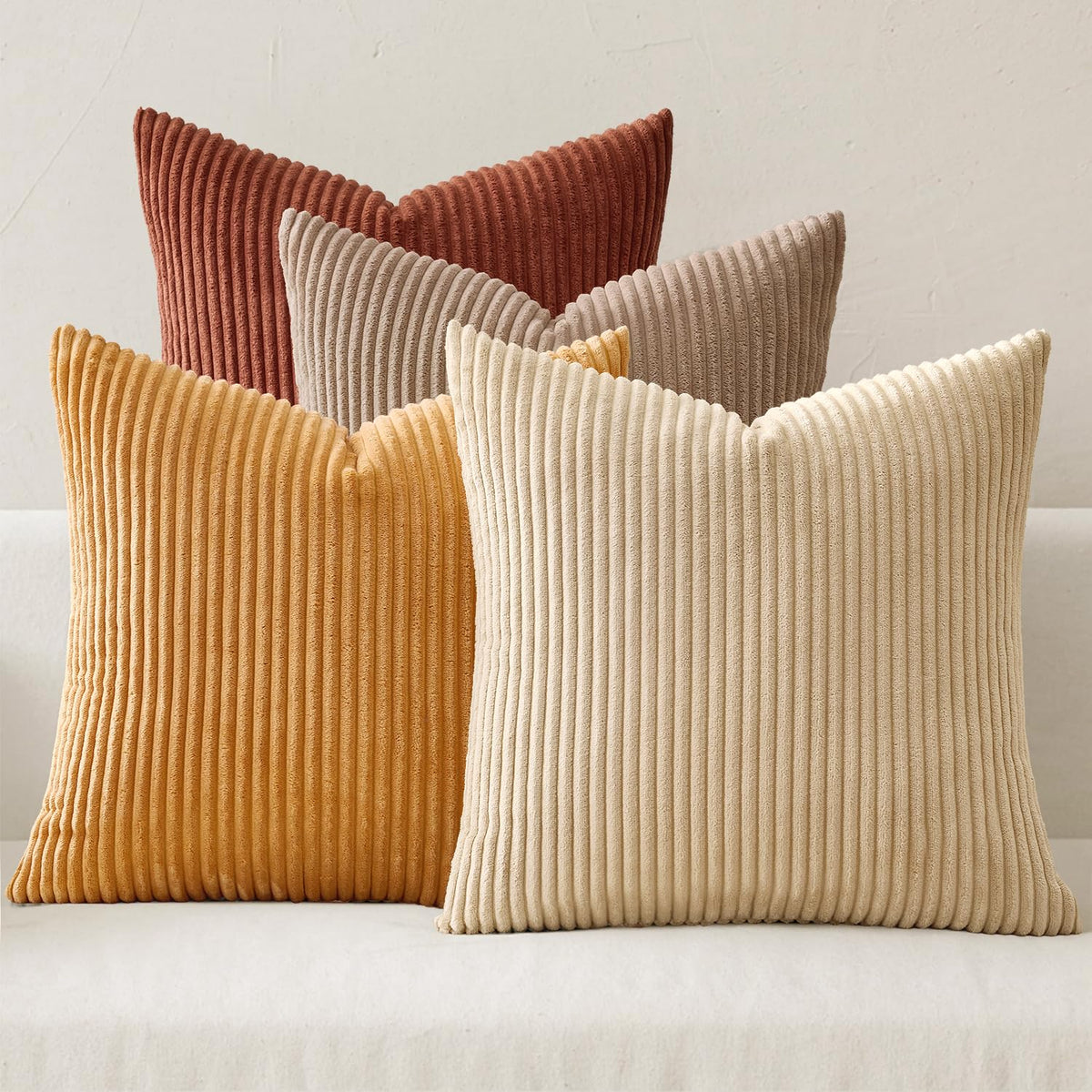 MIULEE Fall Corduroy Decorative Throw Pillow Covers Rust-Olive Green 18x18