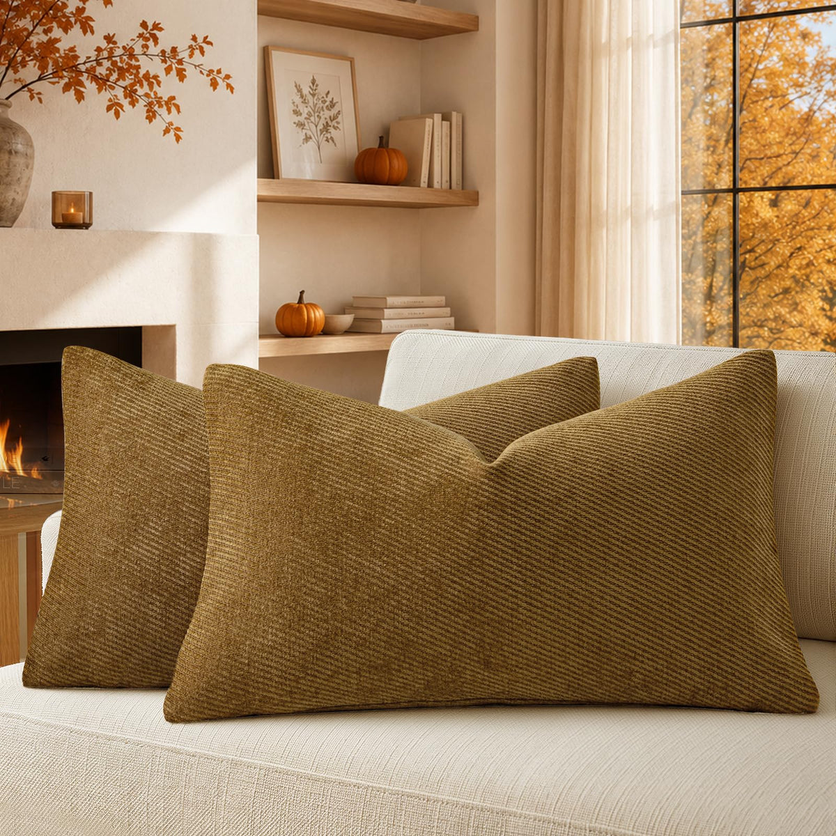 a moment Fall Decorative Throw Pillow Covers Pack of 2,12x20 Inch Rust
