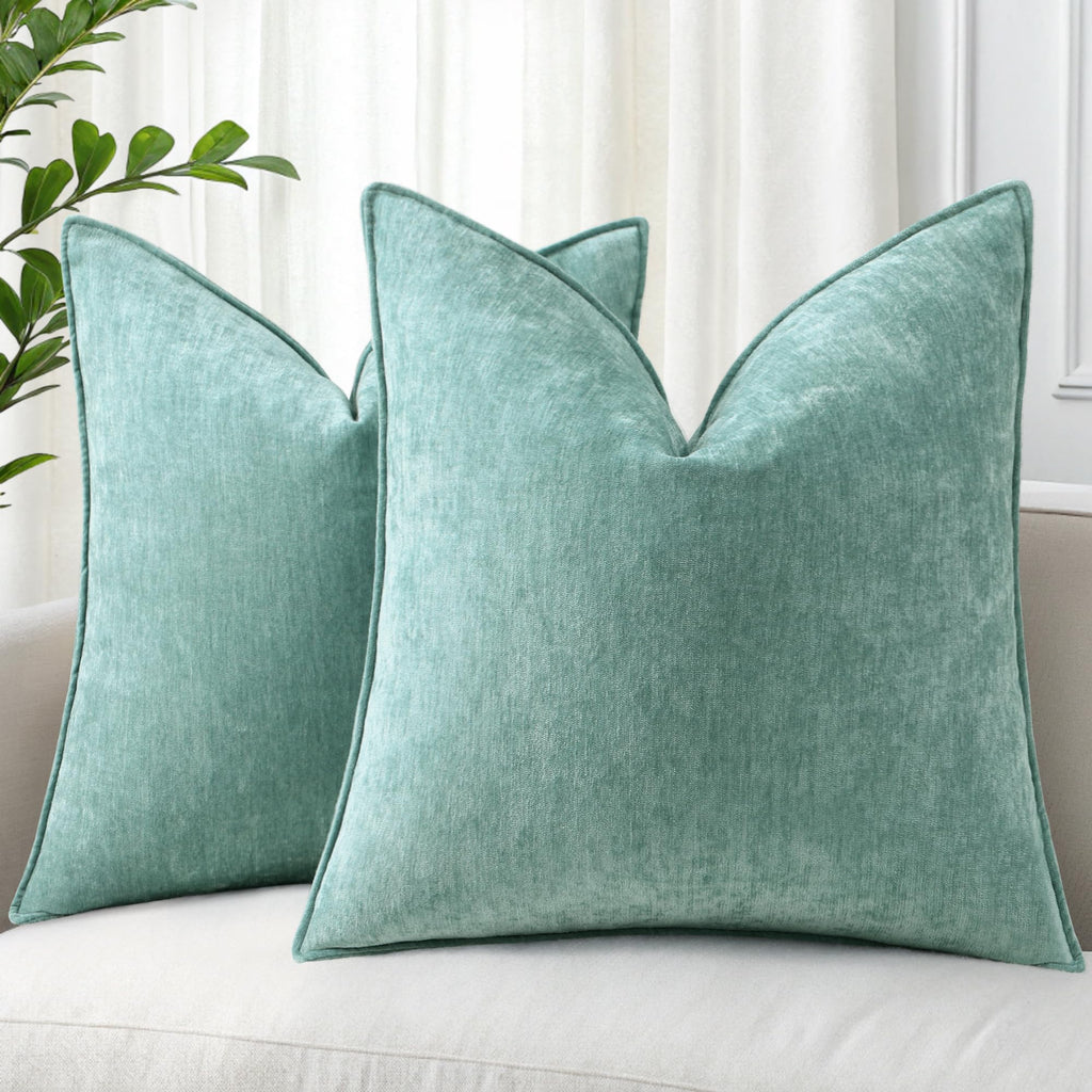 decorUhome Chenille Beige Velvet Throw Pillow Covers 20x20 Set of 2