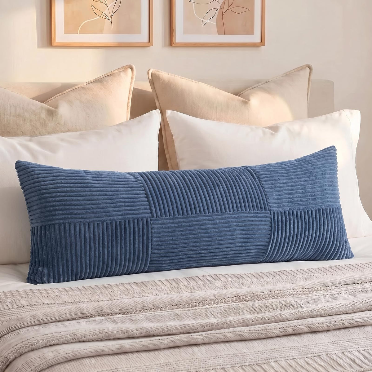 Fancy Homi Blush Pink Lumbar Decorative Throw Pillow Covers 12x20 Inch for Living Room Couch Bed, Rustic Farmhouse Boho Home Decor, Soft Striped Corduroy Rectangle Accent Cushion Case 30x50 cm