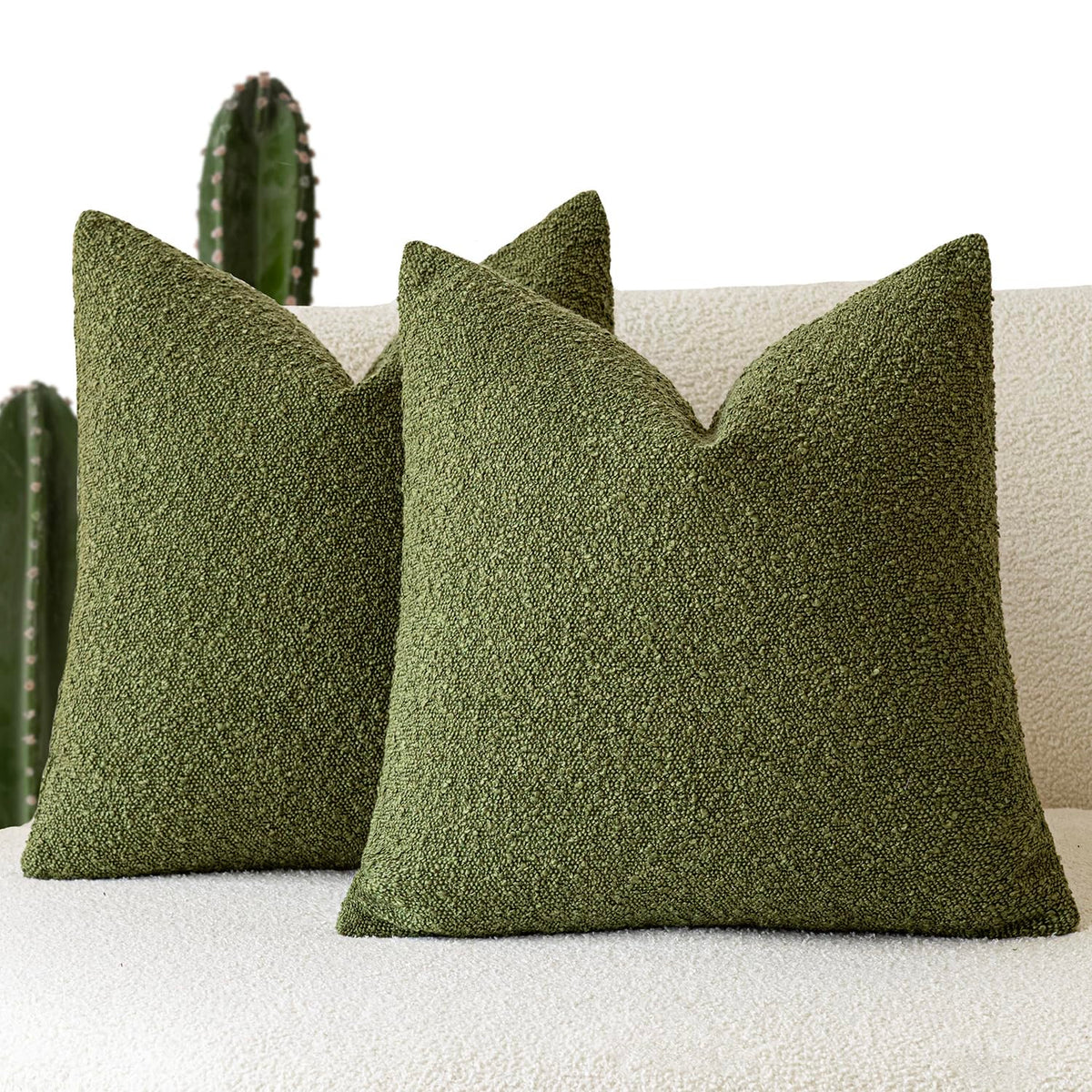 Foindtower Decorative Textured Boucle Throw Pillow Covers 18x18 Inch,Ivory