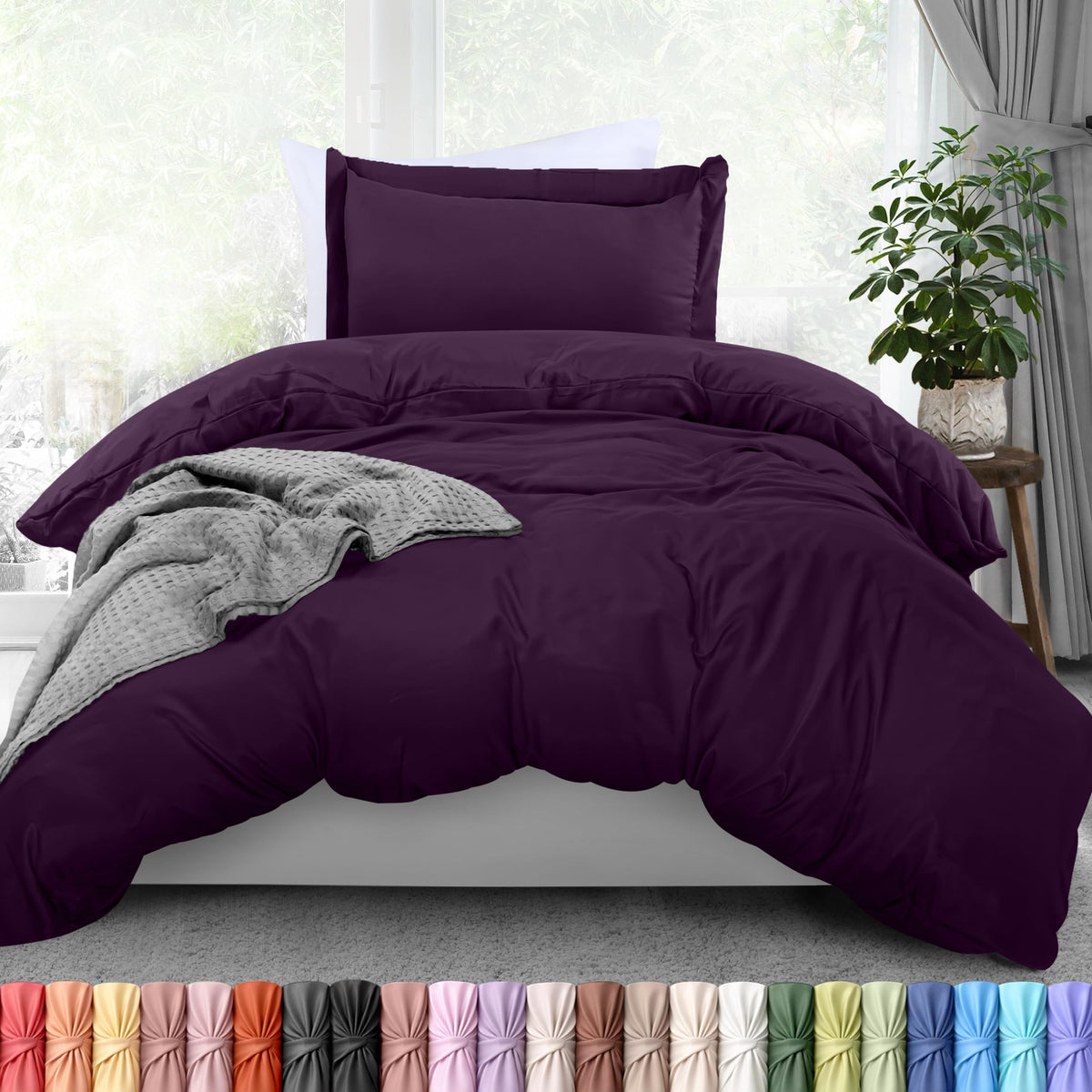 Duvet Cover Queen, 3 Piece Cotton Like Polyester with Zipper Closure, Black