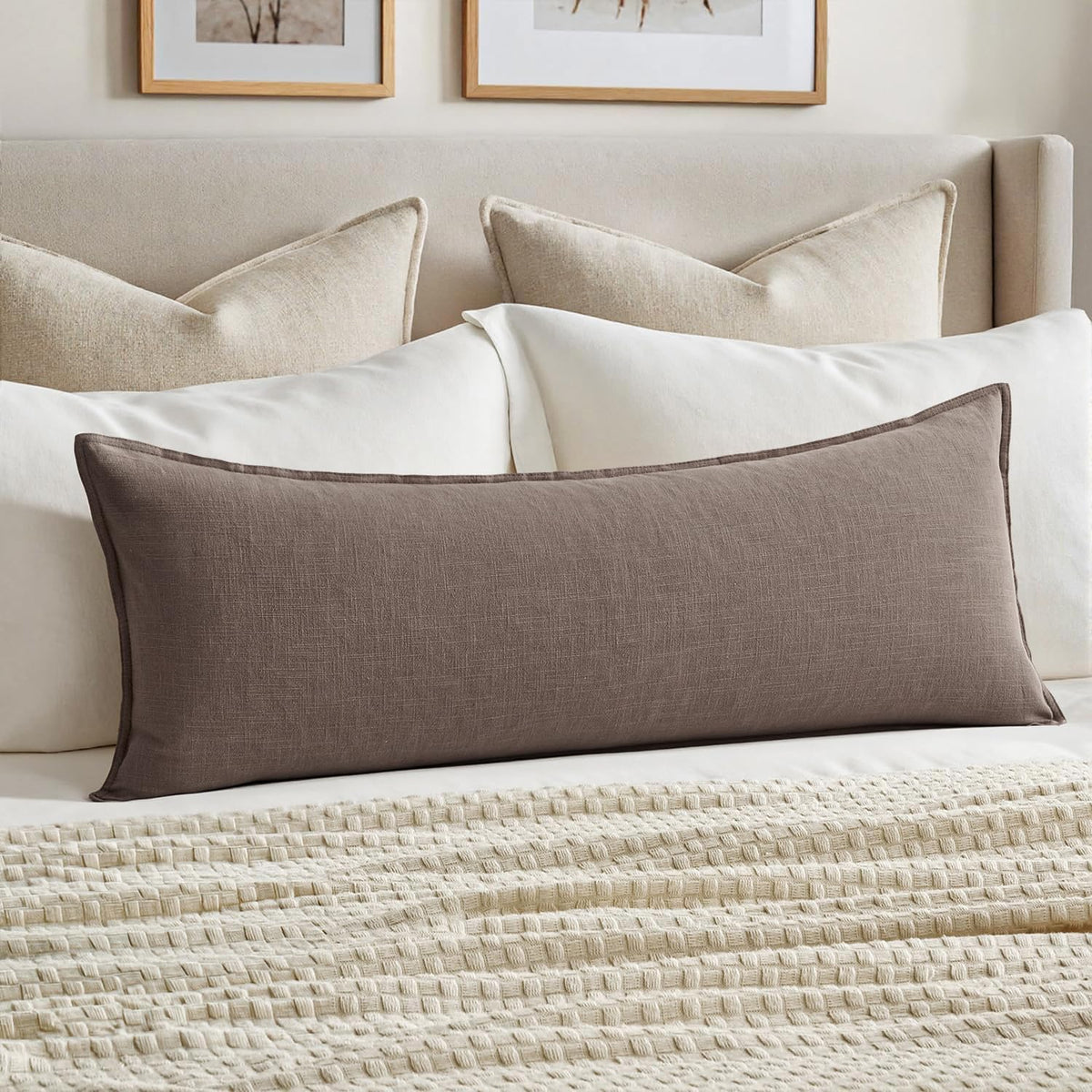 MIULEE Decorative Linen Lumbar Pillow Cover 14x36 Inch Natural Beige