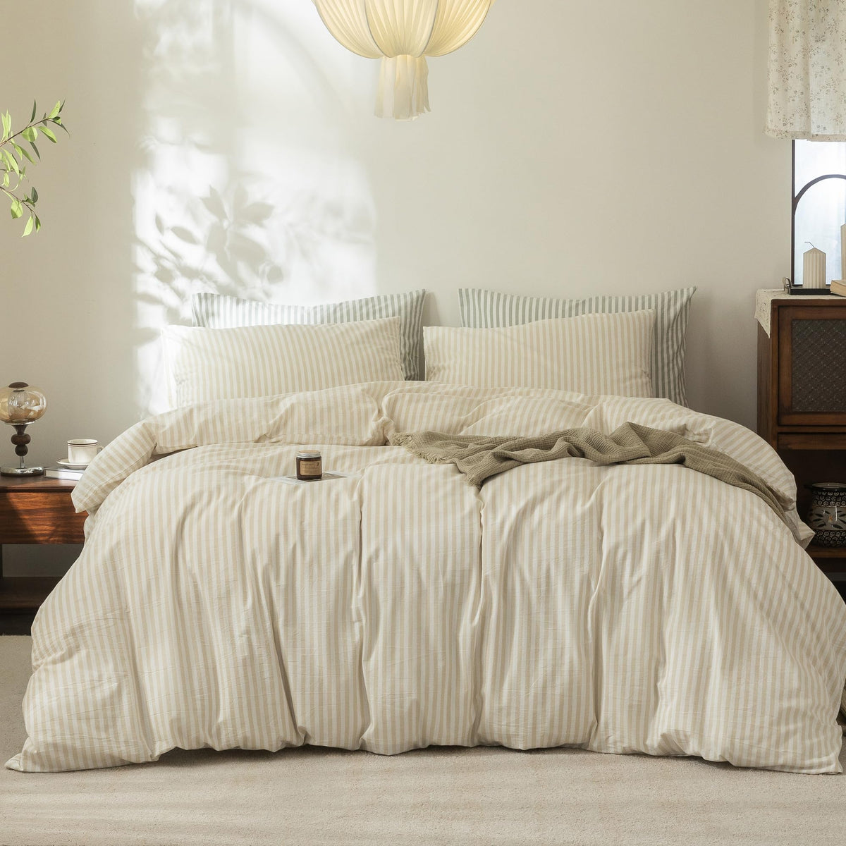 FOSSA Duvet Cover Set 100% Washed Cotton Linen Feel Queen
