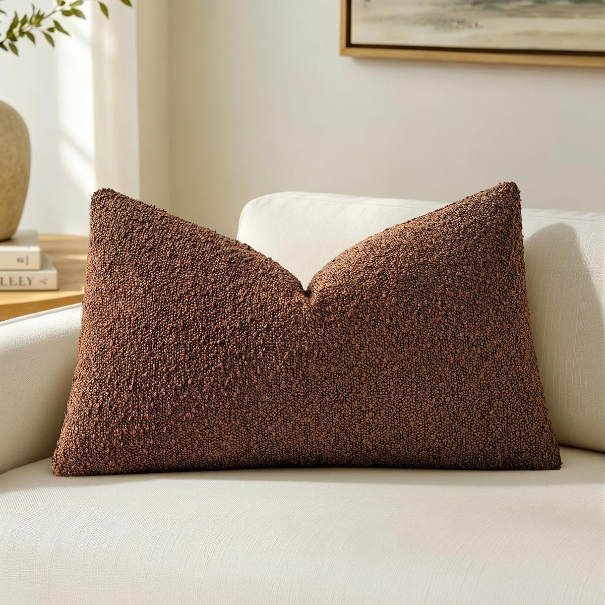MIULEE Textured Boucle Lumbar Pillow Cover for Bed 12x20 Neutral