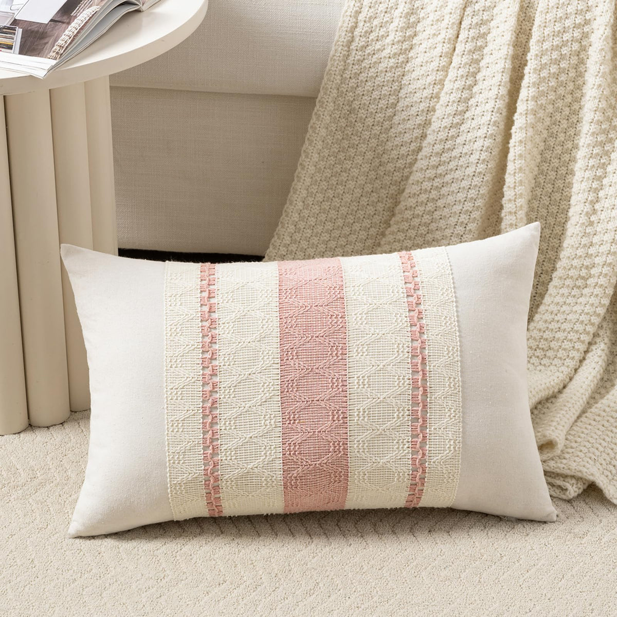 Fancy Homi Set of 1 Navy Blue Lumbar Decorative Throw Pillow Covers 12x20 Inch for Couch Bed Sofa Living Room, Soft Cotton blend Woven Textured Cushion Case