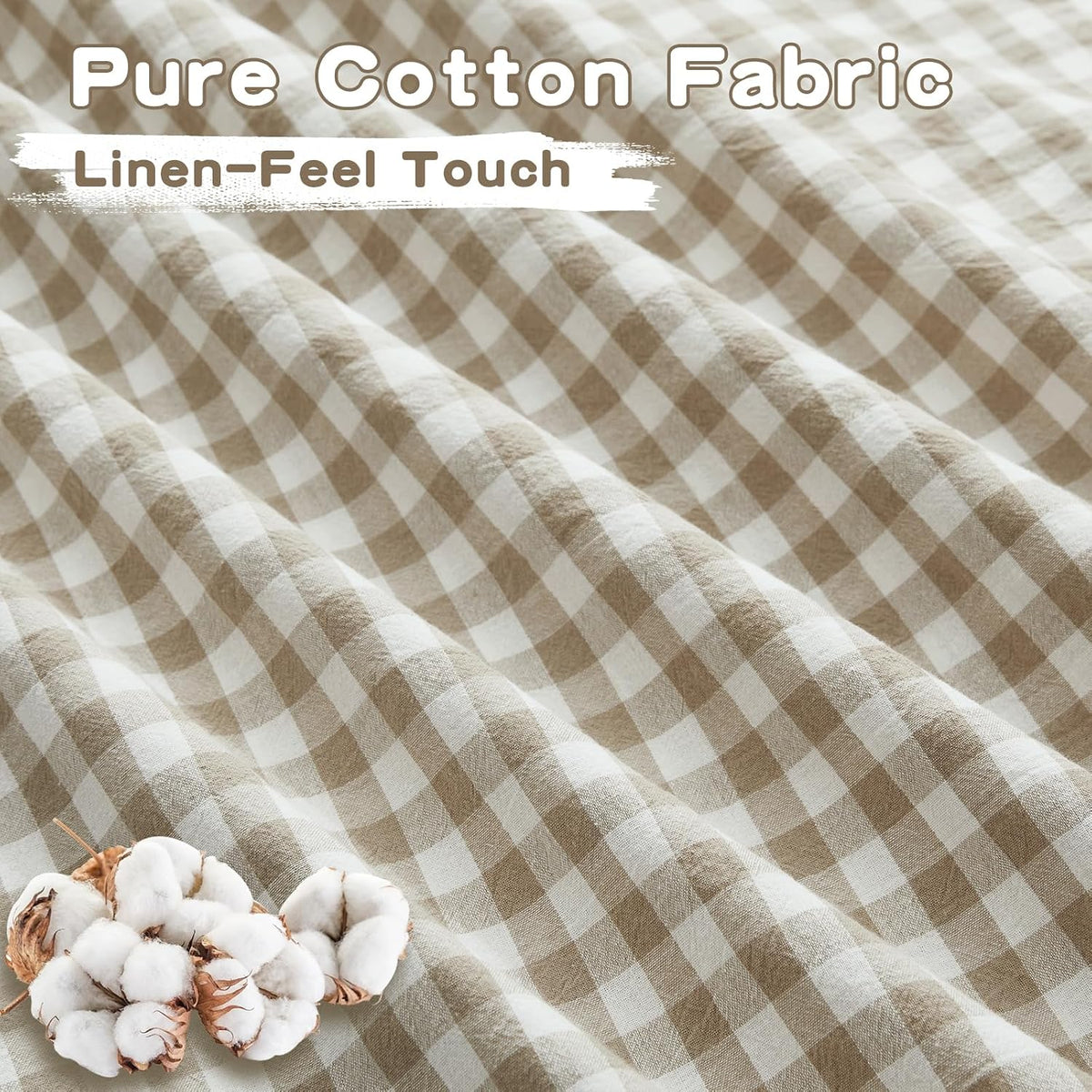 Taupe Gingham Ruffle Duvet Cover King Size 3 Piece