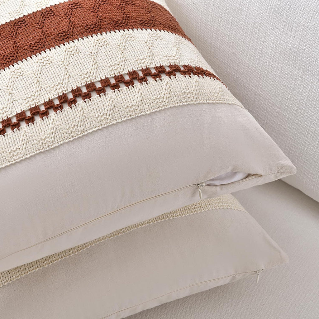 Fancy Homi Set of 2 Rust Boho Decorative Throw Pillow Covers 18x18 Inch for Couch Bed Sofa, Aesthetic Modern Organic Fall Room Decor, Soft Cotton Cute Terracotta Textured Farmhouse Cushion Case