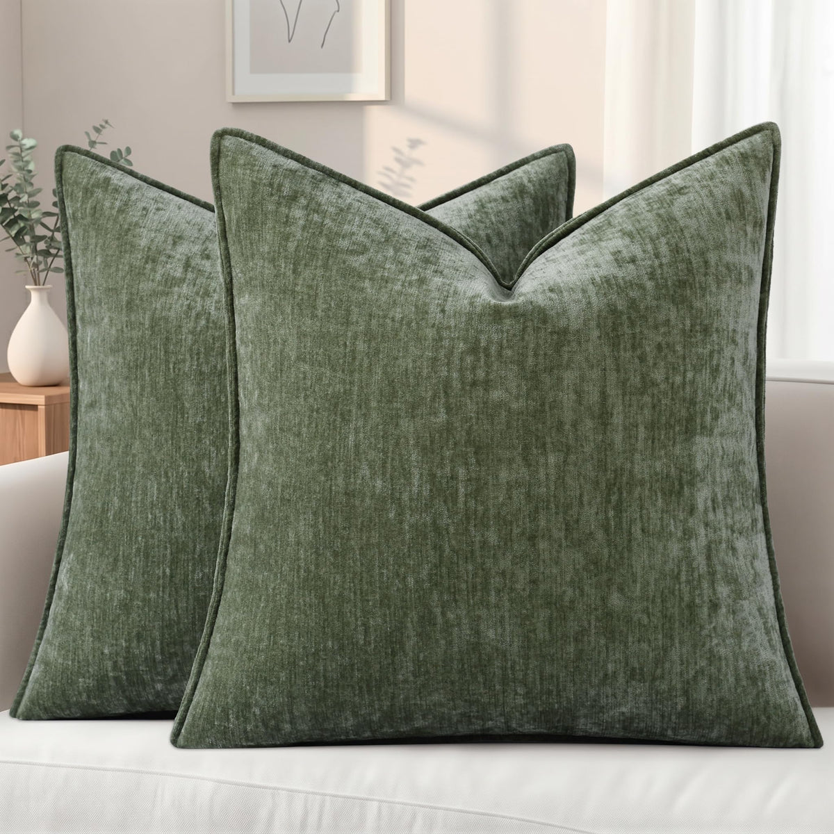 decorUhome Chenille Beige Velvet Throw Pillow Covers 20x20 Set of 2