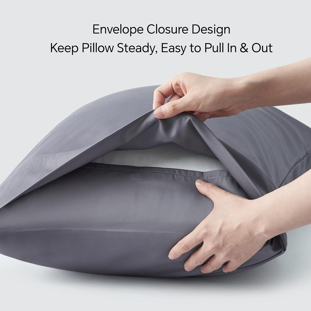 BEDELITE Cooling Pillow Cases Queen Size Set of 2, Rayon from Bamboo, Grey