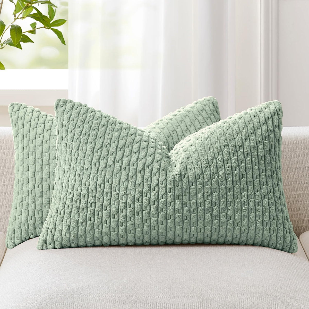 Kevin Textile Soft Corduroy 18x18 Inch Pillow Covers 2 Pack, Burnt Brick