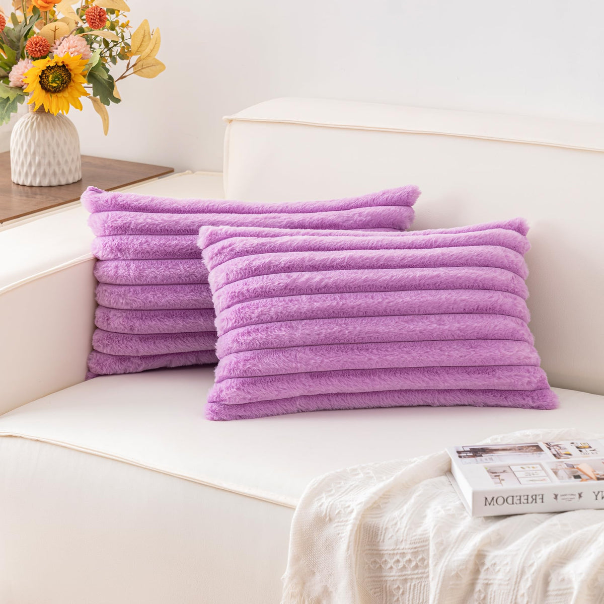 Aegero Pack of 2 Faux Fur Christmas Throw Pillow Covers 18x18 Inch, Pink