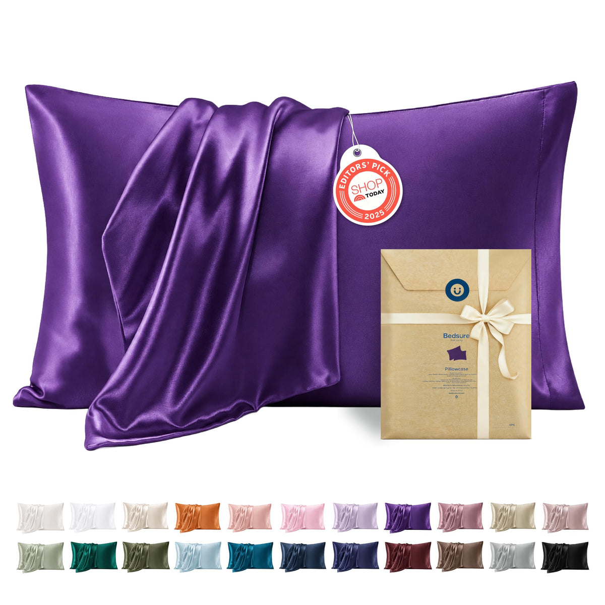 Bedsure Satin Pillowcases Queen Set of 2, Similar to Silk Pillow Case Black