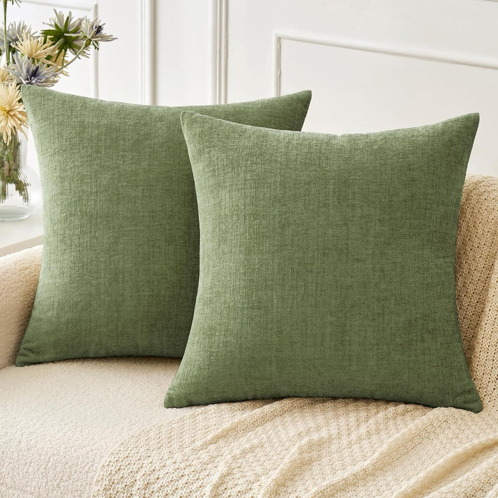 MIULEE Soft Chenille Throw Pillow Covers Sage Green 18x18 Inch Pack of 2