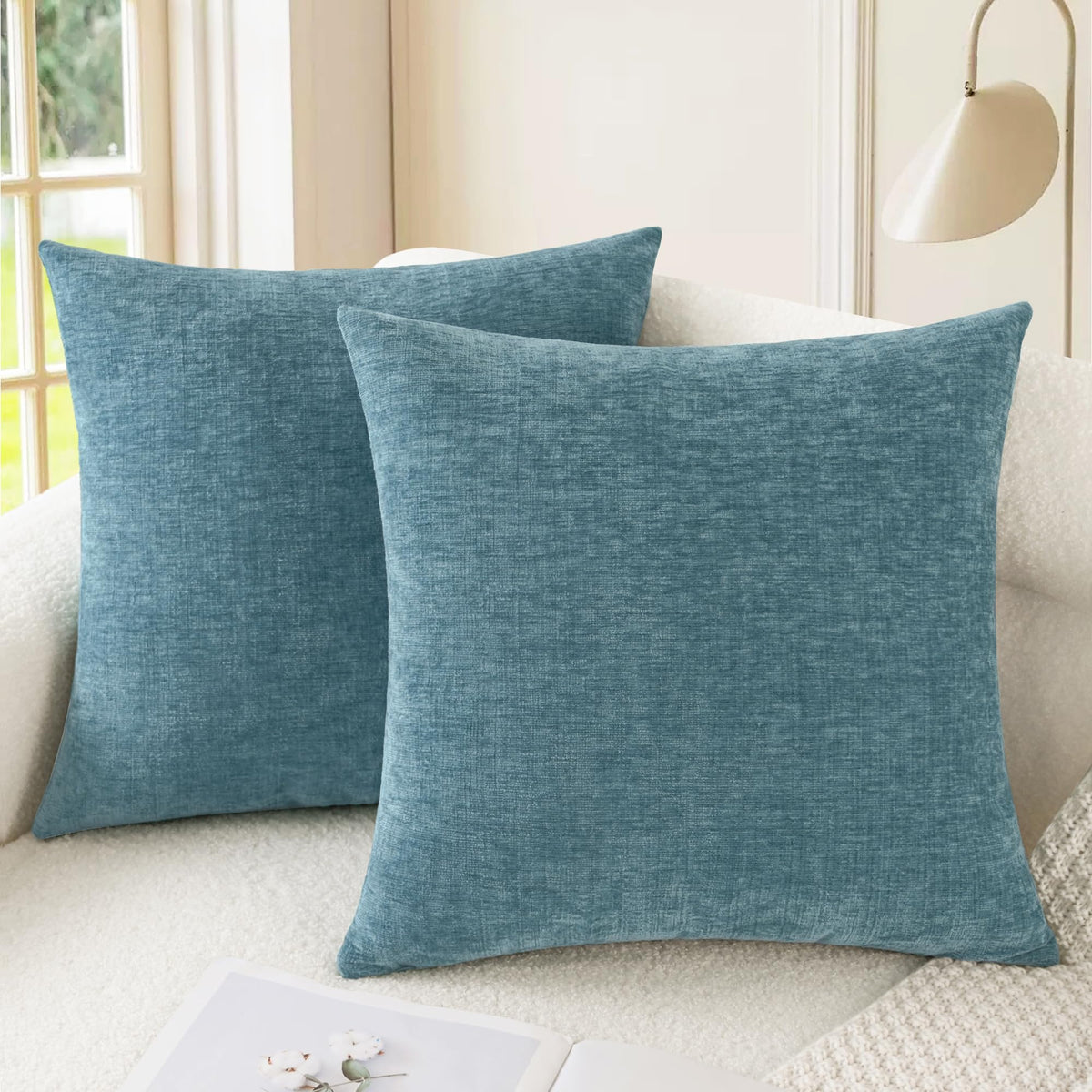 CaliTime Decorative Couch Throw Pillow Covers 18 X 18 Inches Navy Blue