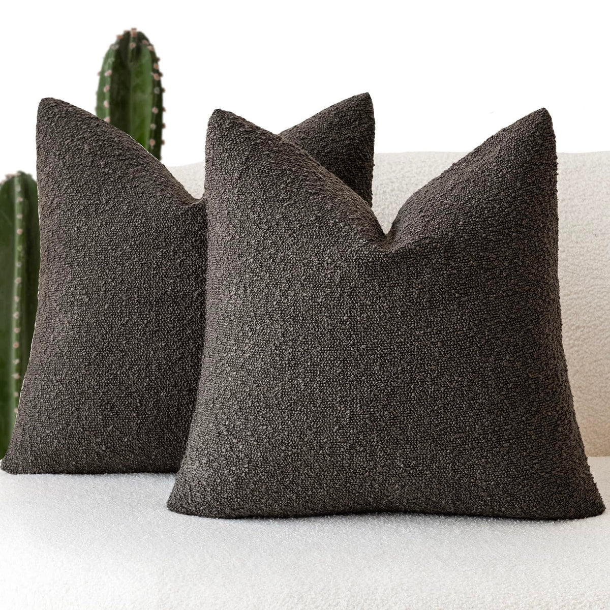 Foindtower Decorative Textured Boucle Throw Pillow Covers 18x18 Inch,Ivory