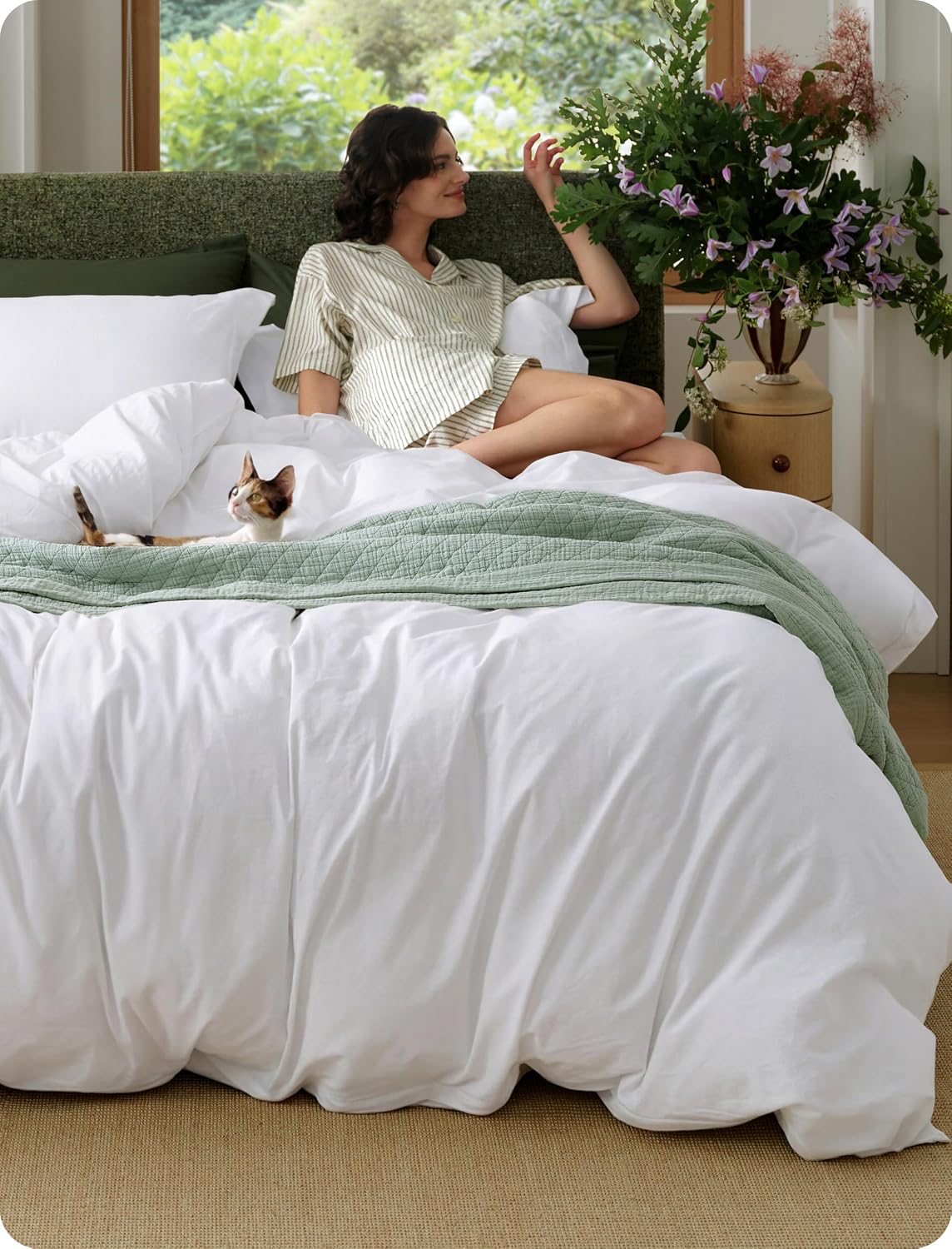 Bedsure PureWoven 100% Washed Cotton Duvet Cover Set, King Size, 3-PC