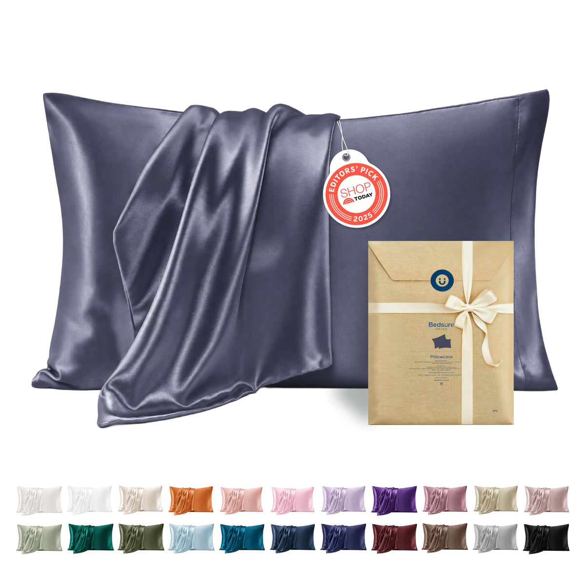 Bedsure Satin Pillowcases Queen Set of 2, Silky Pillow Cases, Dark Grey
