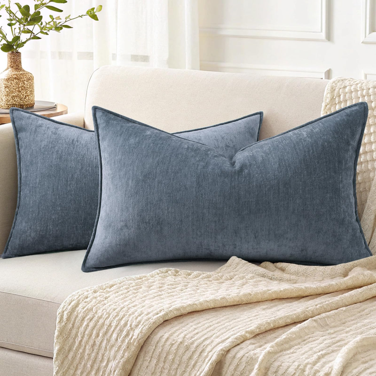 decorUhome Chenille Beige Velvet Throw Pillow Covers 20x20 Set of 2