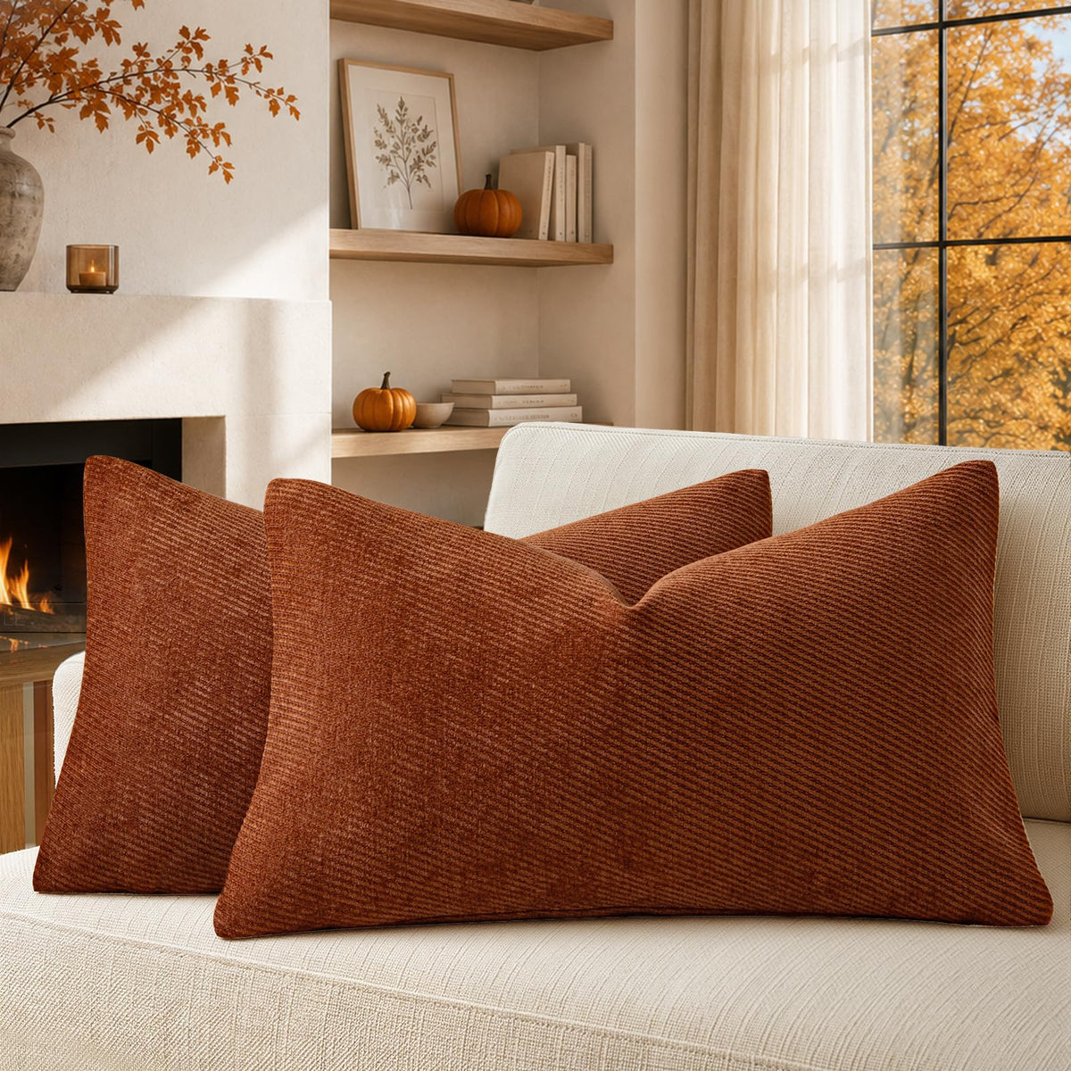 a moment Fall Decorative Throw Pillow Covers Pack of 2,12x20 Inch Rust