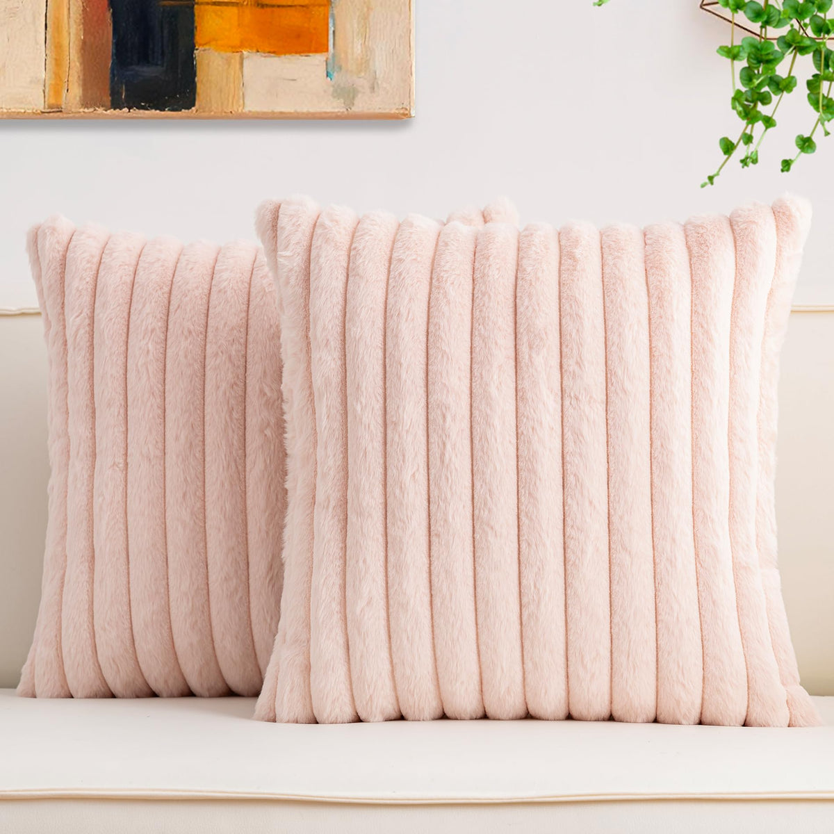 Aegero Pack of 2 Faux Fur Christmas Throw Pillow Covers 18x18 Inch, Pink