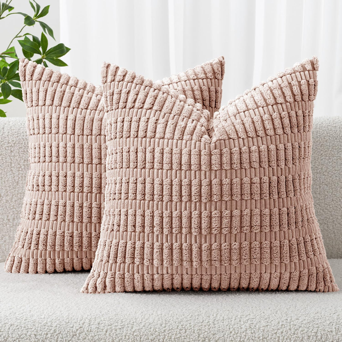 MIULEE Corduroy Decorative Throw Pillow Covers 20x20 Cream White Pack of 2