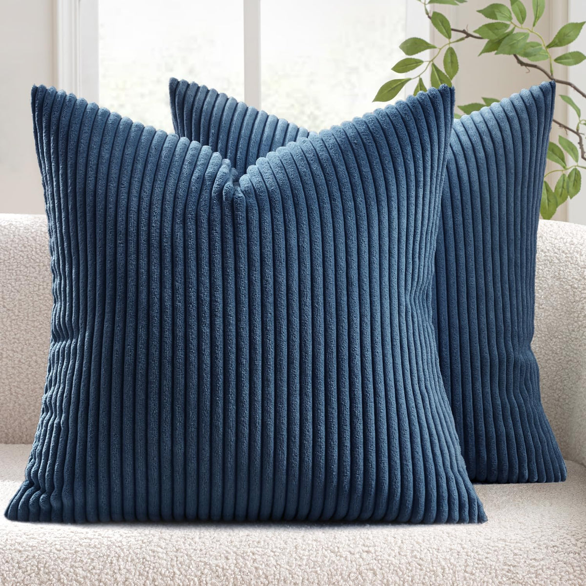 MIULEE Decorative Corduroy Throw Pillow Covers Set of 2 18x18 Dusty Blue