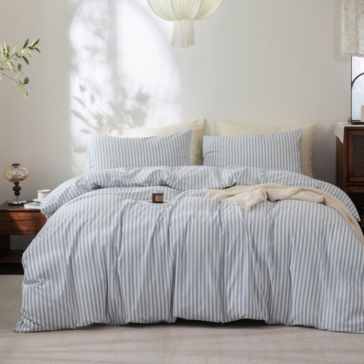 FOSSA Duvet Cover Set 100% Washed Cotton Linen Feel Queen