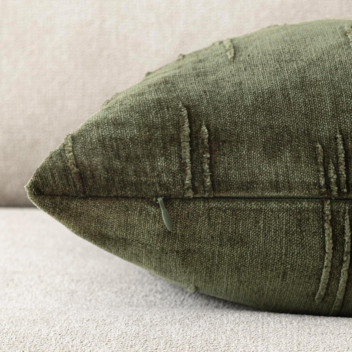 Foindtower Pack of 2 Slubby Textured Chenille Throw Decorative Pillow Covers Square Accent Solid Cushion Cover Soft Farmhouse Pillow Case for Couch Sofa Bedroom Living Room 20x20 Inch,Dark Olive Green