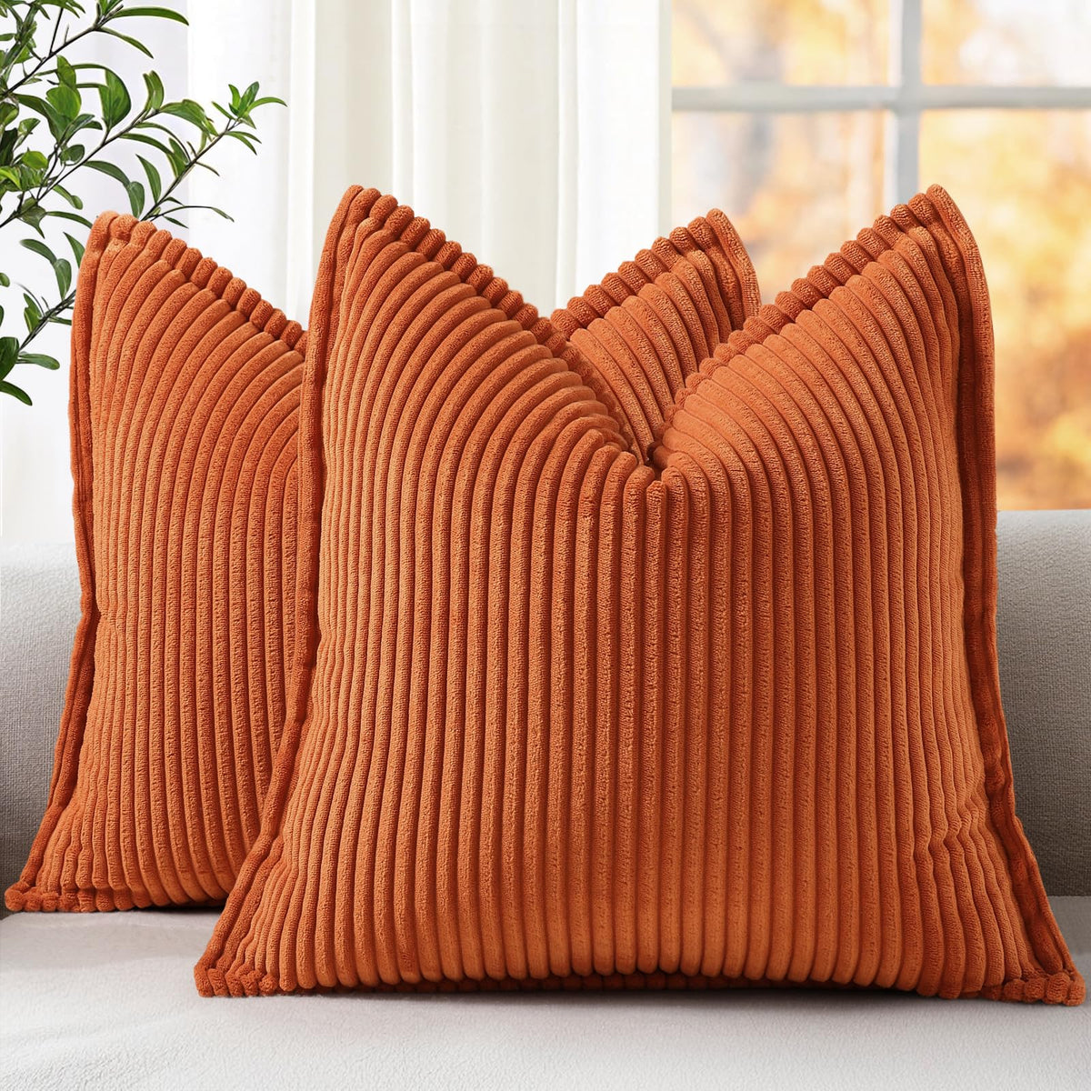 decorUhome Fall Corduroy Olive Green Throw Pillow Covers 18x18 Set of 2