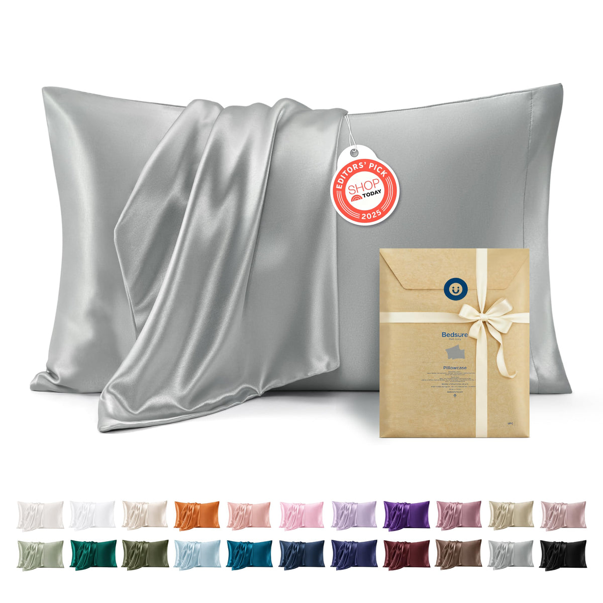 Bedsure Satin Pillowcases Queen Set of 2, Silky Pillow Cases, Dark Grey