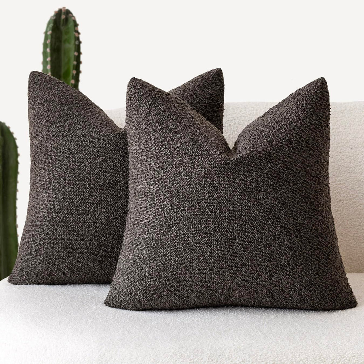 Foindtower Decorative Textured Boucle Throw Pillow Covers 18x18 Inch,Ivory