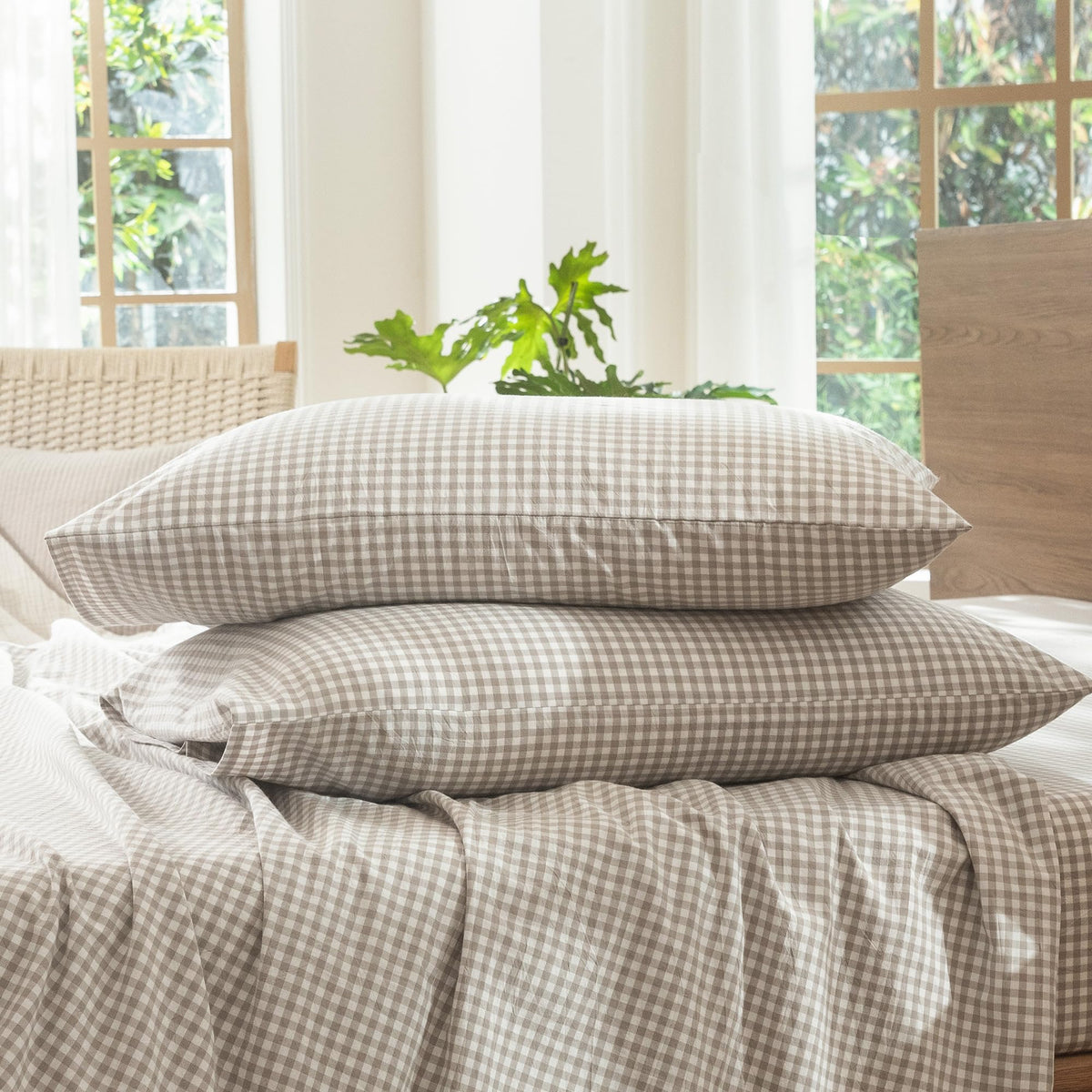 MOOMEE Pillowcase Set of 2 100% Washed Cotton Linen-Like Standard