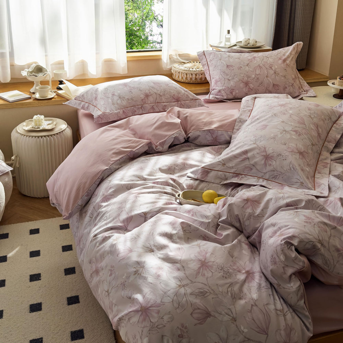 French Chic Ruffled Duvet Cover Queen Size Beige Wavy Jacquard Bedding Set 3 Pieces, Microfiber Zipper Comforter Cover and 2 Pillowcases Aesthetic Boho Girls Women Bedding Duvet Cover for All Seasons