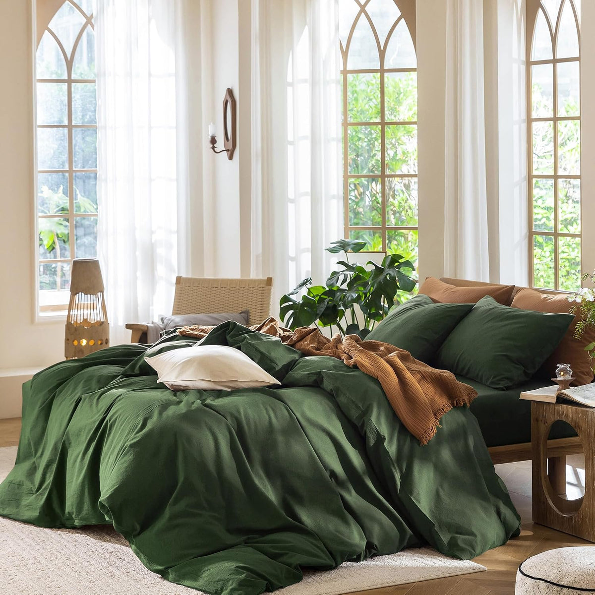 MooMee Duvet Cover Set 100% Washed Cotton Linen Like Queen